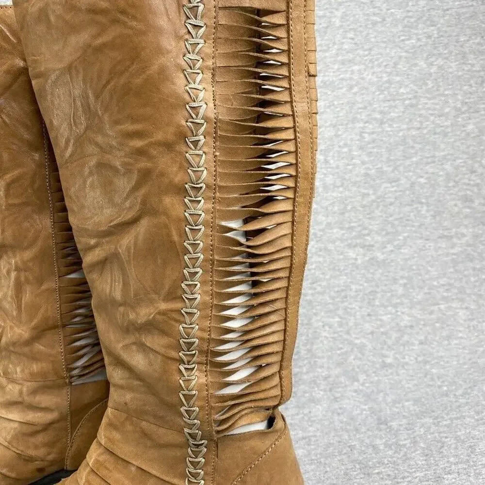 Very Volatile Boots Womens 6.5 Tan Brown Leather Riding Tall Cut Out